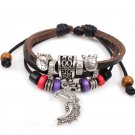 3 Layer Punk Antique Silver Geometric Moon Pendant Charm Bracelets