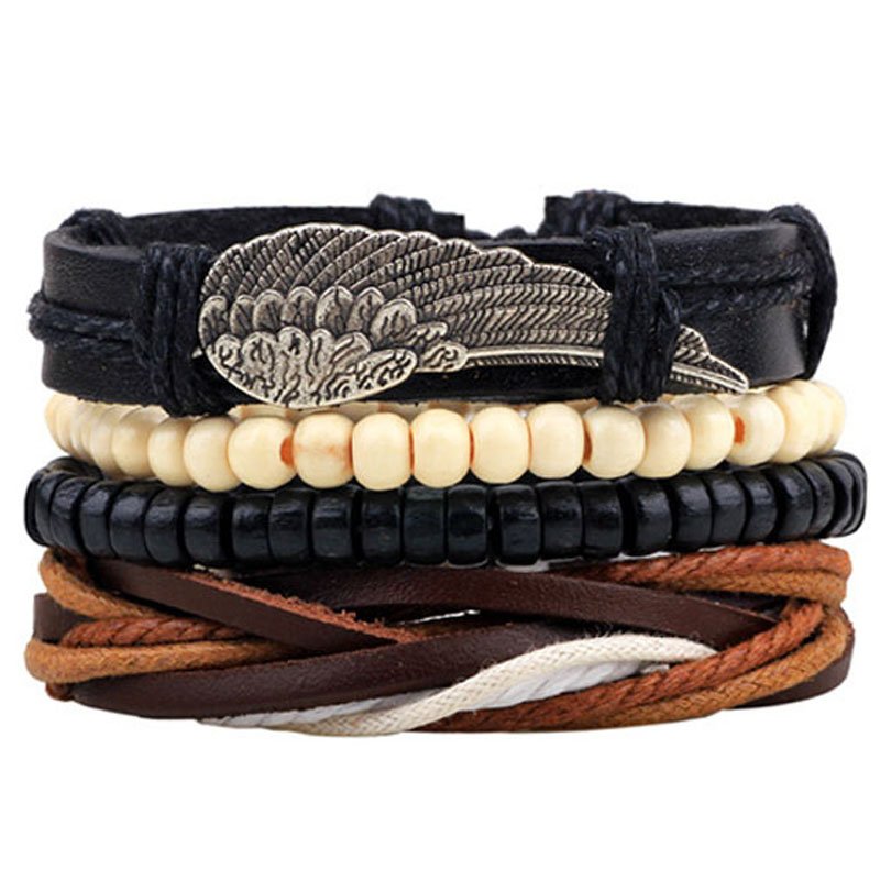 Alloy Wing Beads Rope PU Leather Bracelet