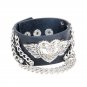 Alloy Heart & Angel Wings Pattern PU Leather Bracelet With Chains