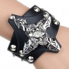 Delicate Metal Cross With Dual Snakes Pattern PU Leather Bracelet