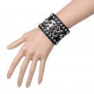 Black Metal Flame & Round Rivets PU Leather Bracelet