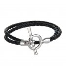 Black "OT" Pattern PU Leather Bracelet