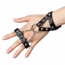 Black Punk Share Alloy Rivets PU Leather Bracelet With Chains