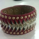 Alluring Crystal Gold Round Snap Button Leather Bracelets