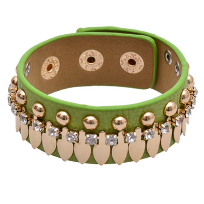 Alluring Diamond Gold Rivet Snap Button Leather Bracelets