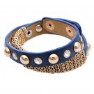 Gold Plated Chain Design Diamond Adjustable Wrap Leather Bracelet