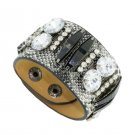 Luxury Bright Diamond Crystal Snap Button Leather Bracelets