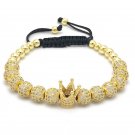 Imperial Crown with 6mm Gold-color Micro Pave CZ Braiding Macrame Bracelet