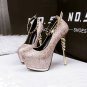 Stripe round head high heels
