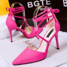 Suede tip cross strap bowknot heels