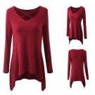 Women Crisscross Neck Long Sleeve Loose Fit Tunic