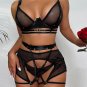 Harness Ring Linked Underwire Garter Thong Lingerie Set With 1pair Leg Ring