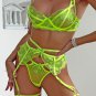 Floral Lace Bow Trim Suspender 4pc Lingerie Set