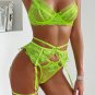 Floral Lace Bow Trim Suspender 4pc Lingerie Set