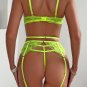 Floral Lace Bow Trim Suspender 4pc Lingerie Set