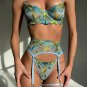 Floral Embroidered Scallop Underwire 3pc Lingerie Set