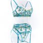 Floral Embroidered Scallop Underwire 3pc Lingerie Set
