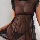 Ruffle Trim Mesh Babydoll Sexy Lingerie Dress With Thong