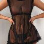 Ruffle Trim Mesh Babydoll Sexy Lingerie Dress With Thong