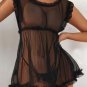 Ruffle Trim Mesh Babydoll Sexy Lingerie Dress With Thong