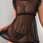 Ruffle Trim Mesh Babydoll Sexy Lingerie Dress With Thong