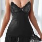 Contrast Lace Mesh Bow Front Babydoll Sexy Lingerie Dress and Thong