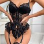 Black Ruffle Lace Lingerie Set with Thong