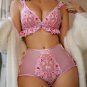 Pink Heart-Patterned Lace Bra and Panty Set