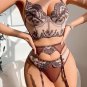 Embroidered Sexy Lingerie Set With Underwire, 4pcs