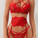 Classic Sexy Mesh O-ring Detail Crisscross Front Garter Thong Lingerie Set