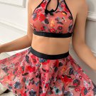 Floral Print Contrast Mesh Lingerie Set