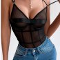 Mesh Spaghetti Strap See-Through Solid Color Sexy Bodysuit