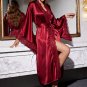 Elegant Burgundy Satin Robe with Lace Trim