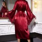 Elegant Burgundy Satin Robe with Lace Trim