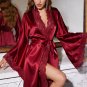 Elegant Burgundy Satin Robe with Lace Trim