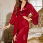 Sophisticated Red Mesh and Satin Robe Set