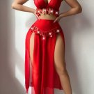 Seductive Red Lingerie Set with Tassel Bra and Side Slit Skirt