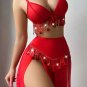 Seductive Red Lingerie Set with Tassel Bra and Side Slit Skirt