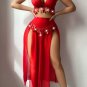 Seductive Red Lingerie Set with Tassel Bra and Side Slit Skirt