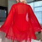Flirty Red Lace Bralette and Shorts with Sheer Robe