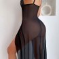 Classic Sexy Contrast Lace Split Thigh Mesh Sexy Lingerie Dress With Thong