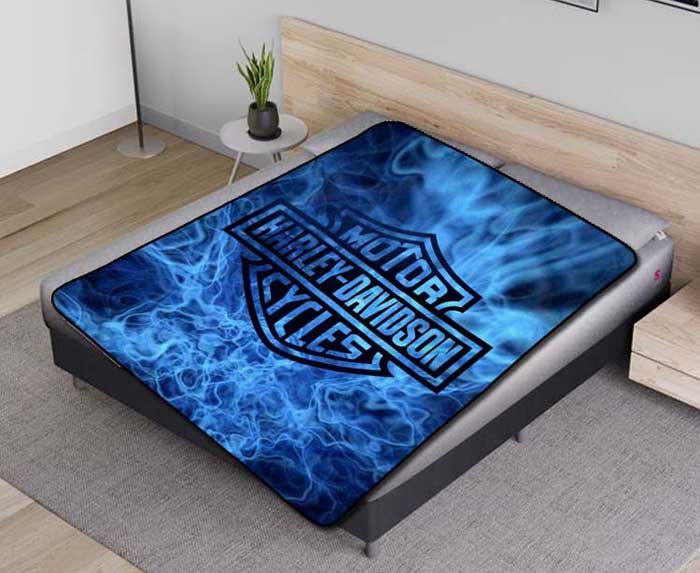 Harley Davidson Blue Cycles Fleece Blanket Quilt