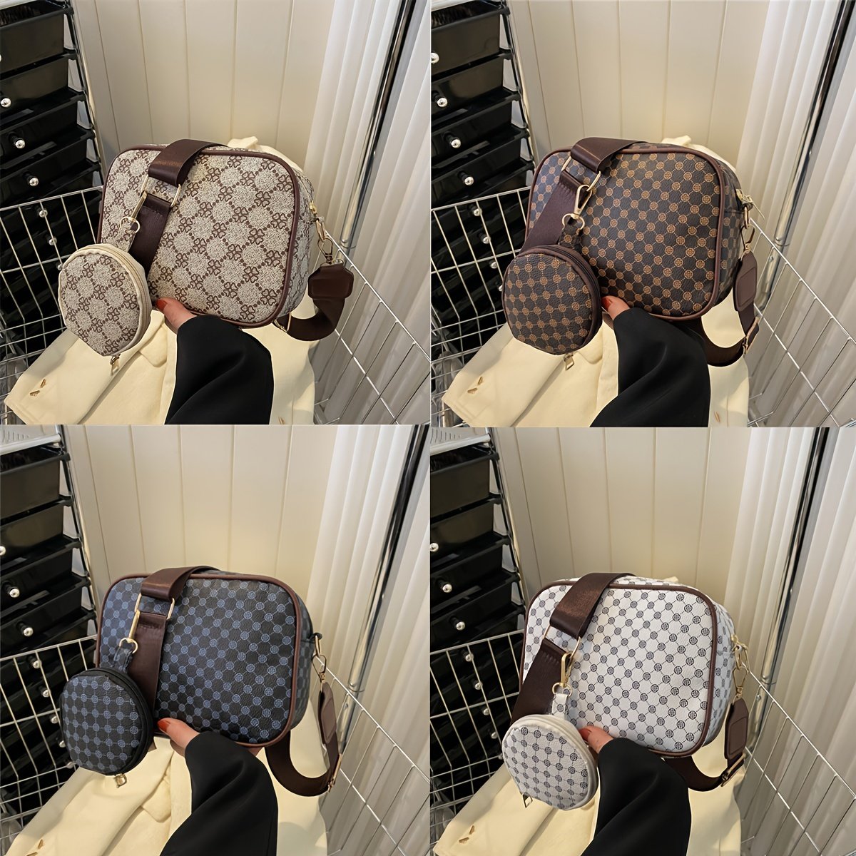 All Over Retro Pattern Square Bag, Classic Women's Crossbody Bag With Hanging Purse