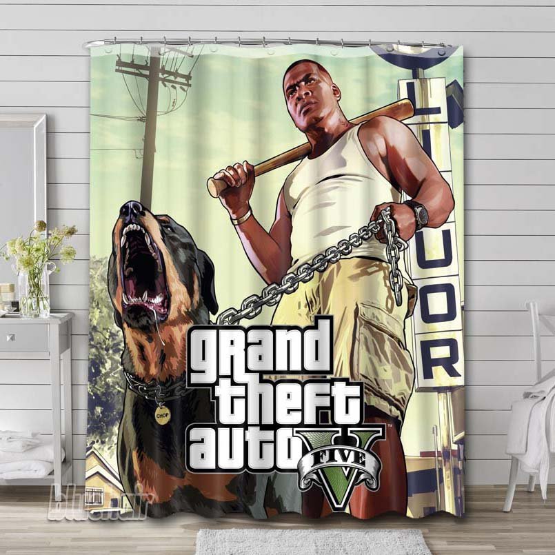 Grand Theft Auto V Game Waterproof Shower Curtain Bathroom