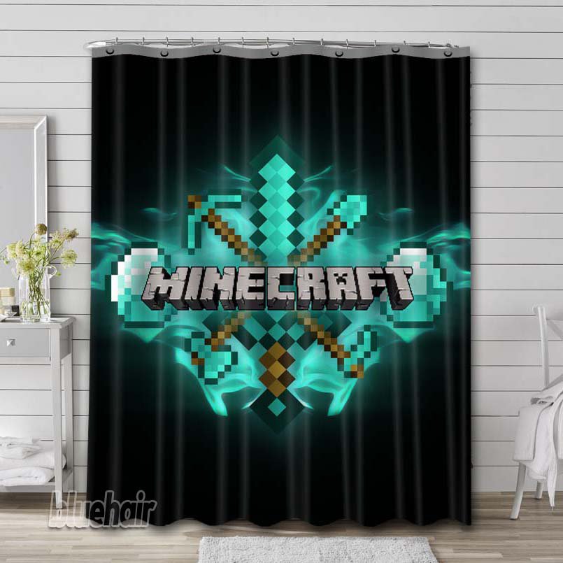 Minecraft Creeper Shovel Swords Shower Curtain Bathroom Decoration