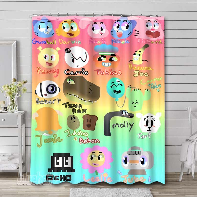 The Amazing World of Gumball Characters Waterproof Curtain Bathroom Shower