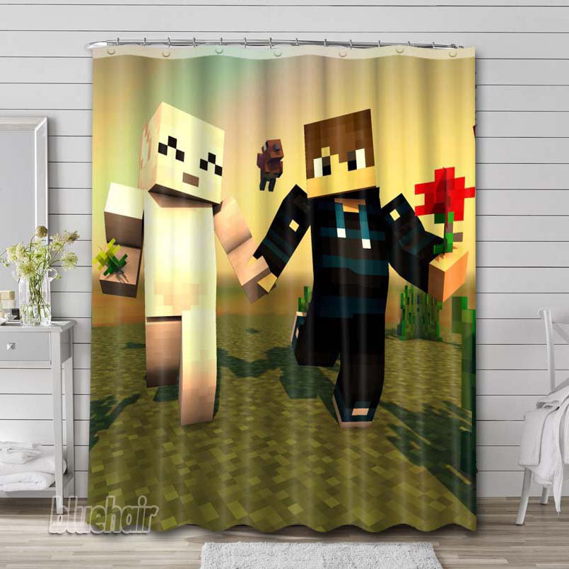 Minecraft Steve Creeper Shower Curtain Hooks Bathroom Sets