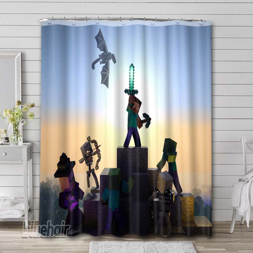 Minecraft Creeper Xbox Shower Curtain Liner Rod Bath