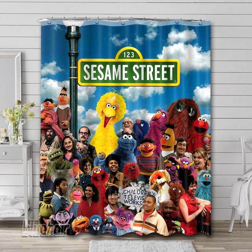 Sesame Street All Characters Shower Curtain Hooks Bathroom Sets