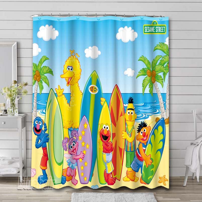 Sesame Street Cartoon Shower Curtain Hooks Bathroom Sets